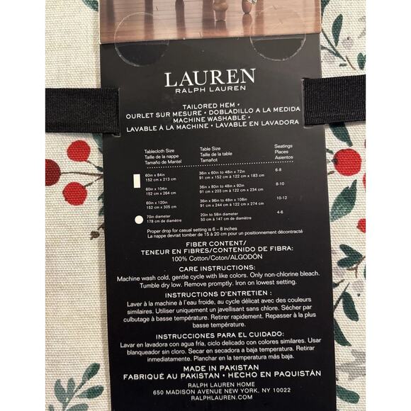 New Lauren Ralph Lauren Christmas Tablecloth 60” x 84” Holiday Holly Red Green - Picture 5 of 5